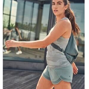 Athleta Mesh Racer‎ Run Short Minimalistic Coast Grey Green 3X Exercise Work OUt